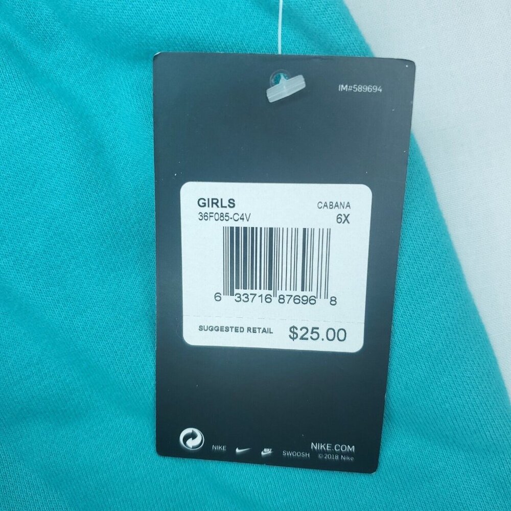 Nike Shorts Girls 6/6X Large Aqua Blue French Terry Lightweight Embroidered Logo - Picture 2 of 9